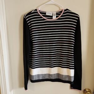 Lizgolf By Liz Claiborne Navy and White Stripe with Pink Crew Neck Sweater